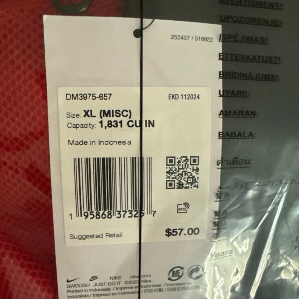 New Nike University Red Black Brasilia XL Backpack Unisex School Bag Gym Bag